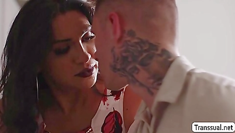 Brunette takes a hole up on the sofa for an older man