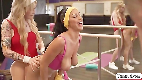 Busty transvestite with big tits and tattooed body is fucked