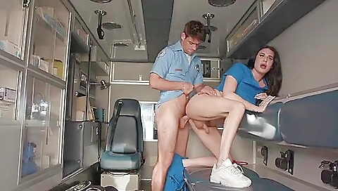 Busty brunette nurse is getting a big dick inside her ass