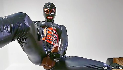 Latex babe with big cock and sexy ass masturbating in solo