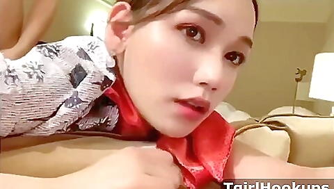 Hot brunette Asian maid fucked in ass by a big black dick