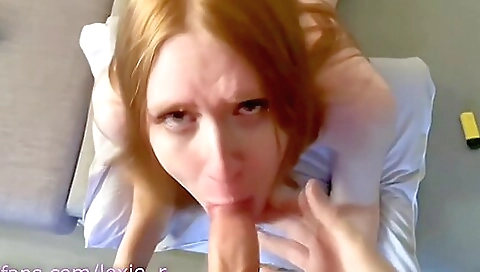 Red-haired shemale gets her asshole pounded by a guy