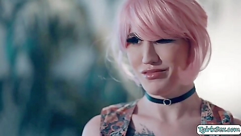 Sexy redhead with tattoo on her ass and tits 1st time in the video