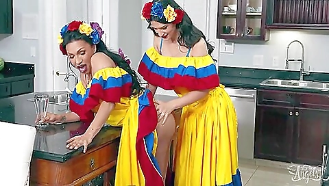 Latina sluts with big asses fuck each other in the anal