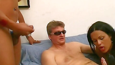 Retrospective video with three cocks in a threesome