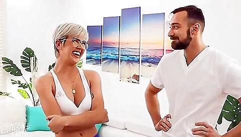 Hot blonde shemale gets fucked in the hardcore massage