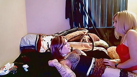 A slutty brunette in pink lingerie fucks in her ass